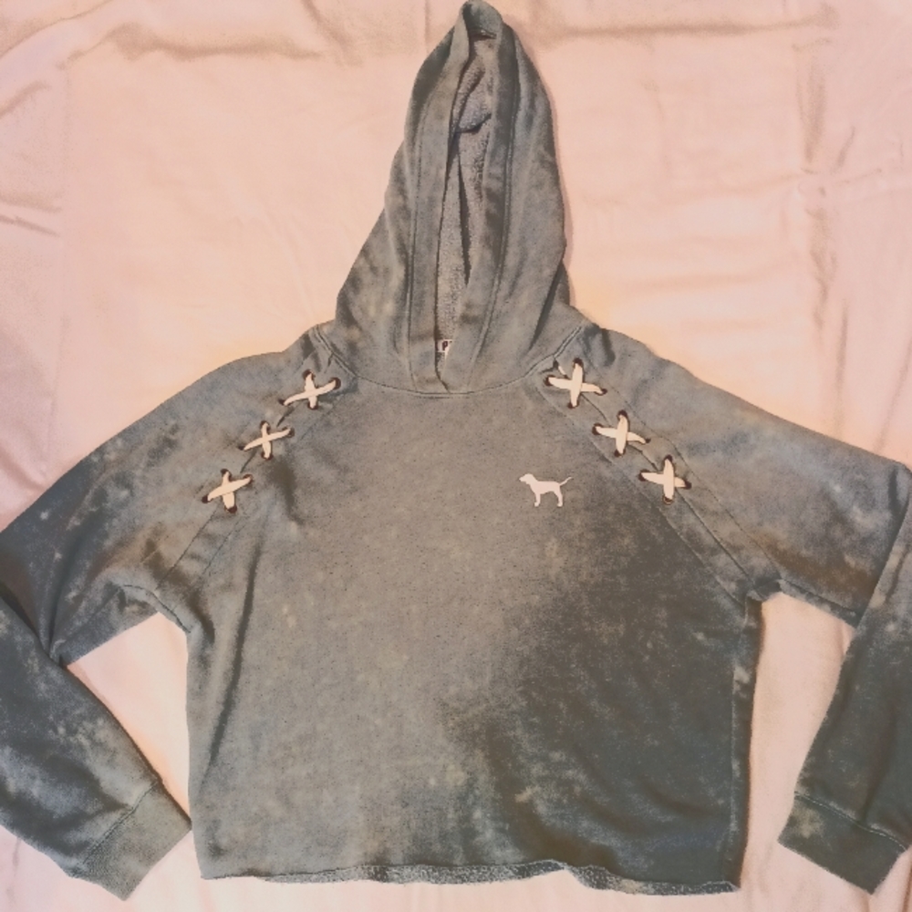 Pink By Victoria Secret Pull Over tye dye Hoodie Pink Spelled Out Size Small